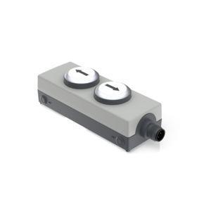 RAFI 1222422420000 | E-BOX M12, 2 Drucktaster, Frontring silbermetallic, 2 S, Blende weiß, Beschriftung Pfeile