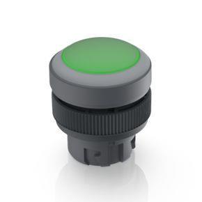 RAFI 1302400051508 | RAFIX 22 QR, Leuchtdrucktaster mit Schutzkappe, Blende flach, Bund rund, tastend, Frontring lichtgrau, Blende grün