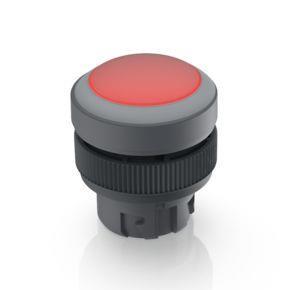 RAFI 1302400051308 | RAFIX 22 QR, Leuchtdrucktaster mit Schutzkappe, Blende flach, Bund rund, tastend, Frontring lichtgrau, Blende rot