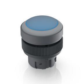 RAFI 1302400051608 | RAFIX 22 QR, Leuchtdrucktaster mit Schutzkappe, Blende flach, Bund rund, tastend, Frontring lichtgrau, Blende blau