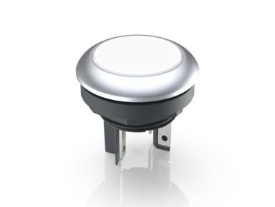 RAFI 1152101212200 | LUMOTAST 16, Leuchtdrucktaster, Bund rund, tastend, Frontring silbermetallic, 1 S, Blende weiß
