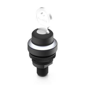 RAFI 1100510030000 | RAMO 22 K, M12, Bund rund, 2 S, Gold, M12 4-polig A-kodiert, Frontring silbermetallic, 1 x 90°, Form L, rastend, Abzugsstellung 0