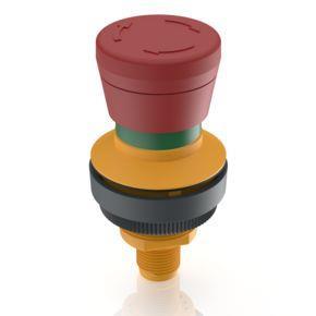 RAFI 1110310010000 | RAMO 30 E, M12, Bund rund, 2 Ö, Gold, M12 4-polig A-kodiert, Rückstellung durch Drehen, Pilzkopf rot, Pfeile rot