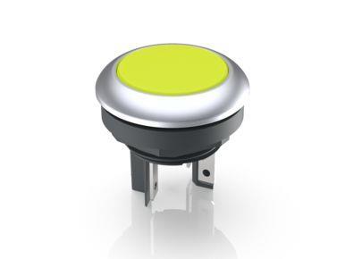 RAFI 1152100210400 | LUMOTAST 16, Drucktaster, Bund rund, tastend, Frontring silbermetallic, 1 S, Blende gelb