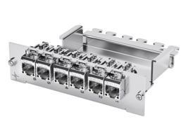Telegärtner 100006986 | 3 HE/7TE Frontplatte, inkl. 6 AMJ-SL Module Cat.6A(IEC) T568A, aluminium