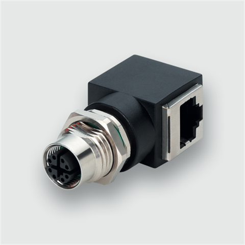 Lütze 490230 | M12-RJ45 F/F 90° 8/8 Cat.6A Wanddurchführung / RJ45 / RJ45