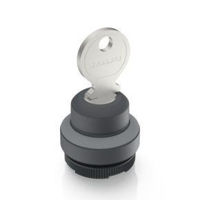 RAFI 1302755010800 | RAFIX 22 FS + , Schlüsselschalter kompakt, Bund rund, Frontring lichtgrau, 1 x 90°, 1 x 40°, tastend / rastend, Abzugsstellung 0