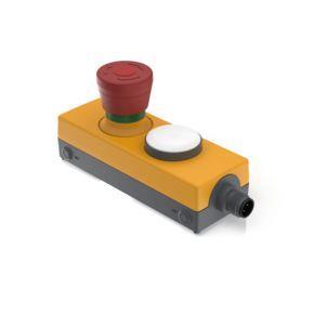 RAFI 1221116770200 | E-BOX M12, Not-Halt, Leuchtvorsatz, 1 Ö, Gold, Pilzkopf rot