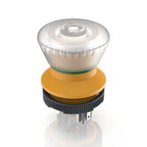 RAFI 1151051120000 | LUMOTAST 22 Not-Halt-Taster aktiv/inaktiv, 2 Ö, Silber, Flachsteckanschluss 2,8 x 0,8 verzinnt, Rückstellung durch Drehen, Pilzkopf farblos, beleuchtbar